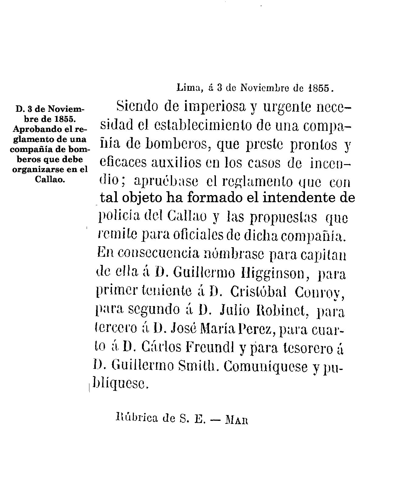 Bombero en Perú 1855